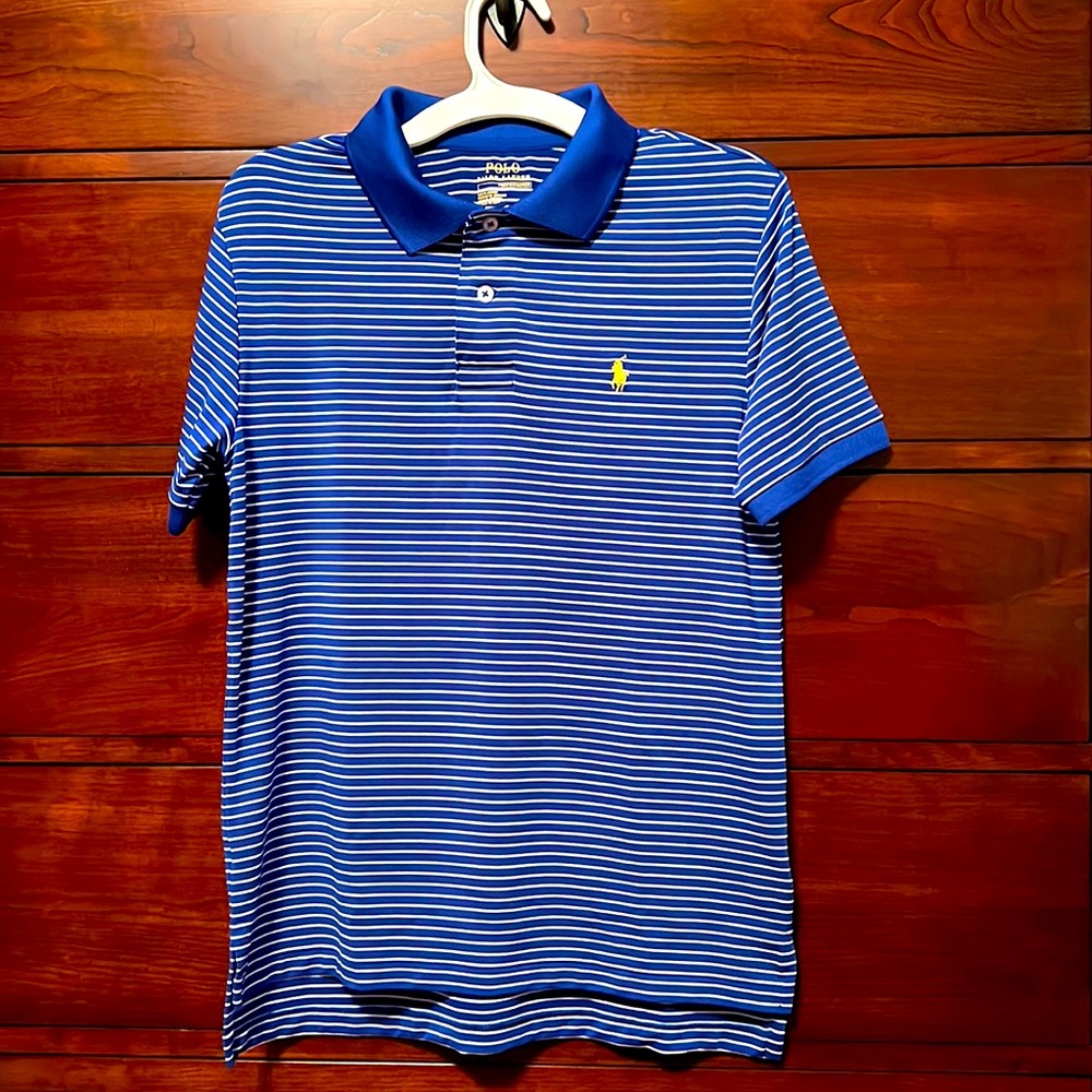 Polo Ralph Lauren performance shirt, youth M, blue and white. Rarely used.